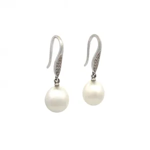 18K White Gold Australian South Sea Cultured Pearl Hook Earrings