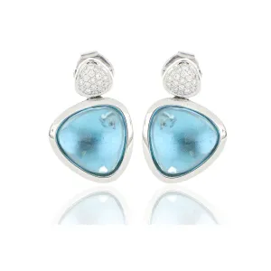 18k White Gold Blue Topaz and Diamond Earrings