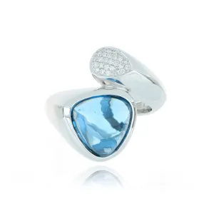 18k White Gold Blue Topaz and Diamond Fashion Ring