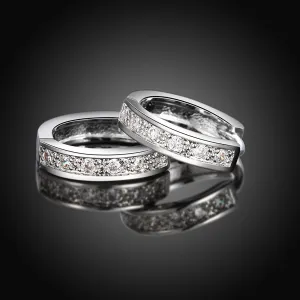 18K White Gold Plated Huggie Hoop Earrings with CZ Stones 925 Sterling Silver