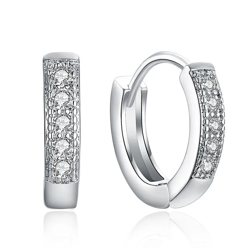 18K White Gold Plated Huggie Hoop Earrings with CZ Stones 925 Sterling Silver