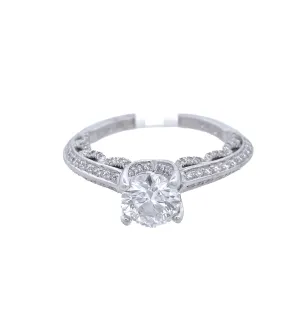 18K White Round Diamond 1.00Ct Vintage Engagement Ring