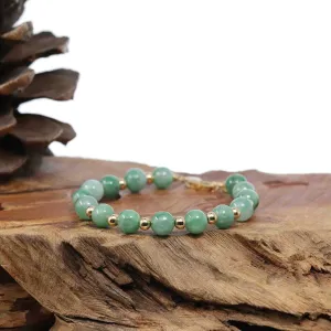 18k Yellow Gold Genuine Green Jadeite Jade Bead Bracelet ( 7 mm )