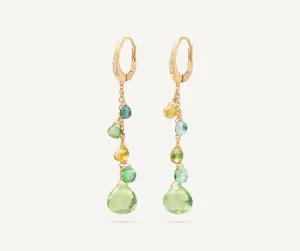 18K Yellow Gold Single-Strand Green Tourmaline Earrings and Diamond Accent