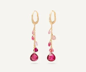 18K Yellow Gold Single-Strand Pink Tourmaline Earrings and Diamond Accent