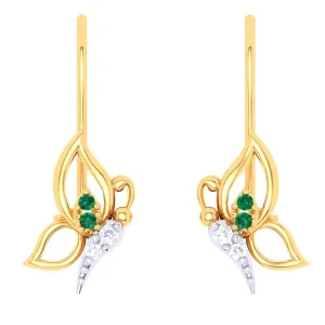 18KT Butterfly Shape With Red And Yellow Stone Gold Drop Earring From Diamond Collection