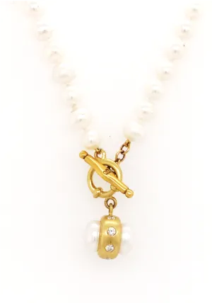 18kt Gold Pearl   Diamond Necklace