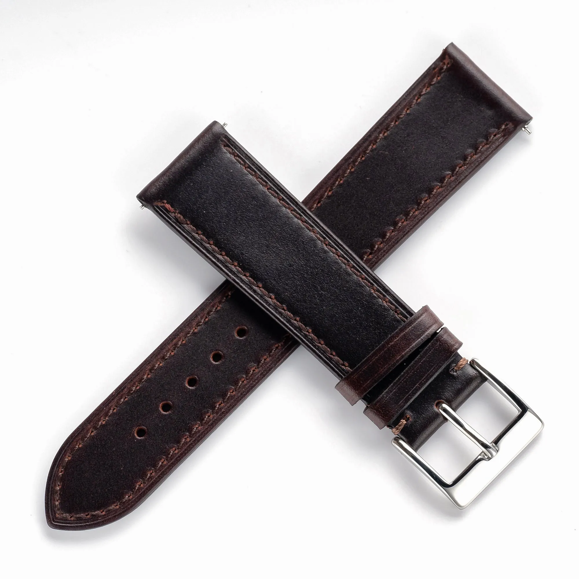 18mm 19mm 20mm 22mm Quick Release Genuine Leather Watch Strap - Dark Brown