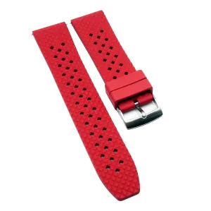 18mm, 20mm, 22mm Mini Rhombus Pattern Red Straight End FKM Rubber Watch Strap, Quick Release Spring Bars