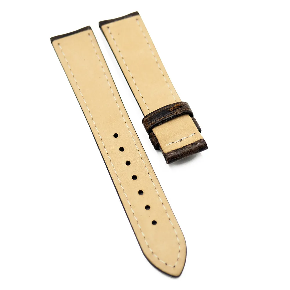 18mm, 20mm Cinnamon Brown Waxed Calf Leather Watch Strap