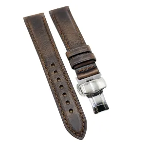 18mm, 20mm Cinnamon Brown Waxed Calf Leather Watch Strap