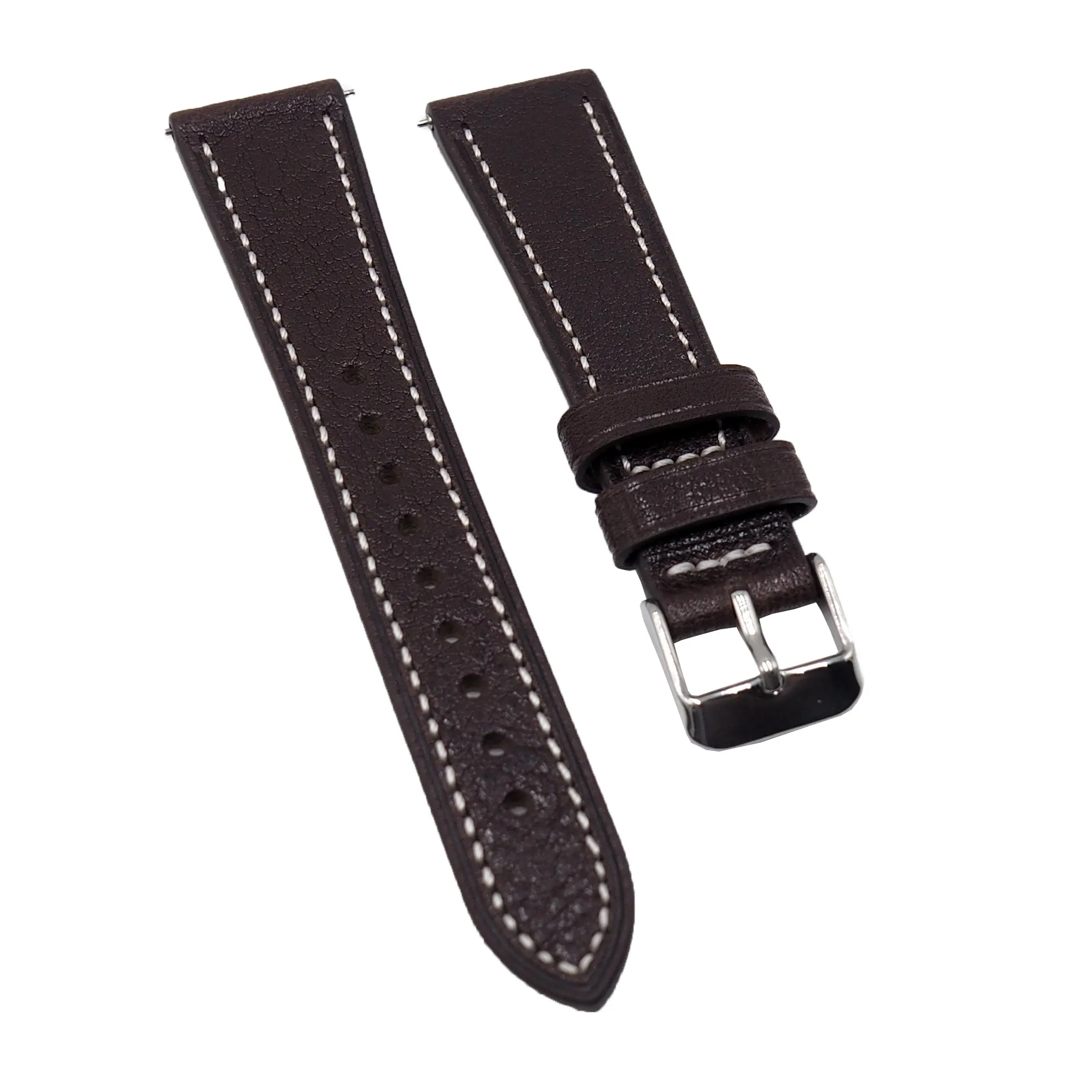 18mm, 20mm Dark Brown Minerva Box Leather Watch Strap, Quick Release Spring Bars