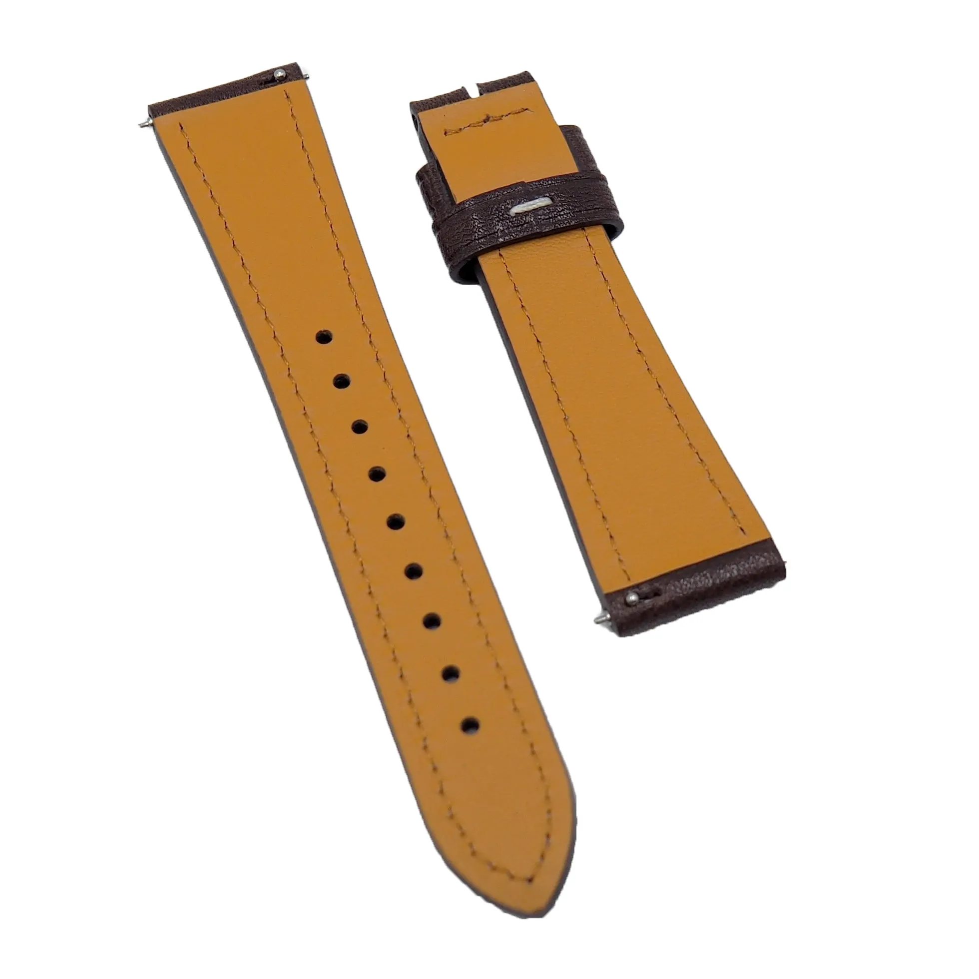 18mm, 20mm Dark Brown Minerva Box Leather Watch Strap, Quick Release Spring Bars