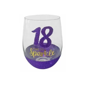 18th Birthday Stemless Purple Sparkle Wine Glass