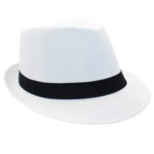 1920's Gangster Trilby Fedora Hat - White with Black Ribbon