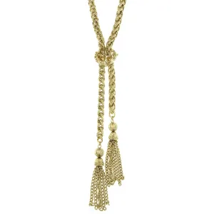 1928 Jewelry Gold Textured Braided Chain Tassel Necklace 27"