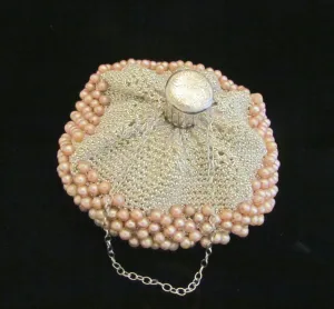 1930s Gate Top Purse Silver Crochet And Faux Pearl Accordion Bag Unique