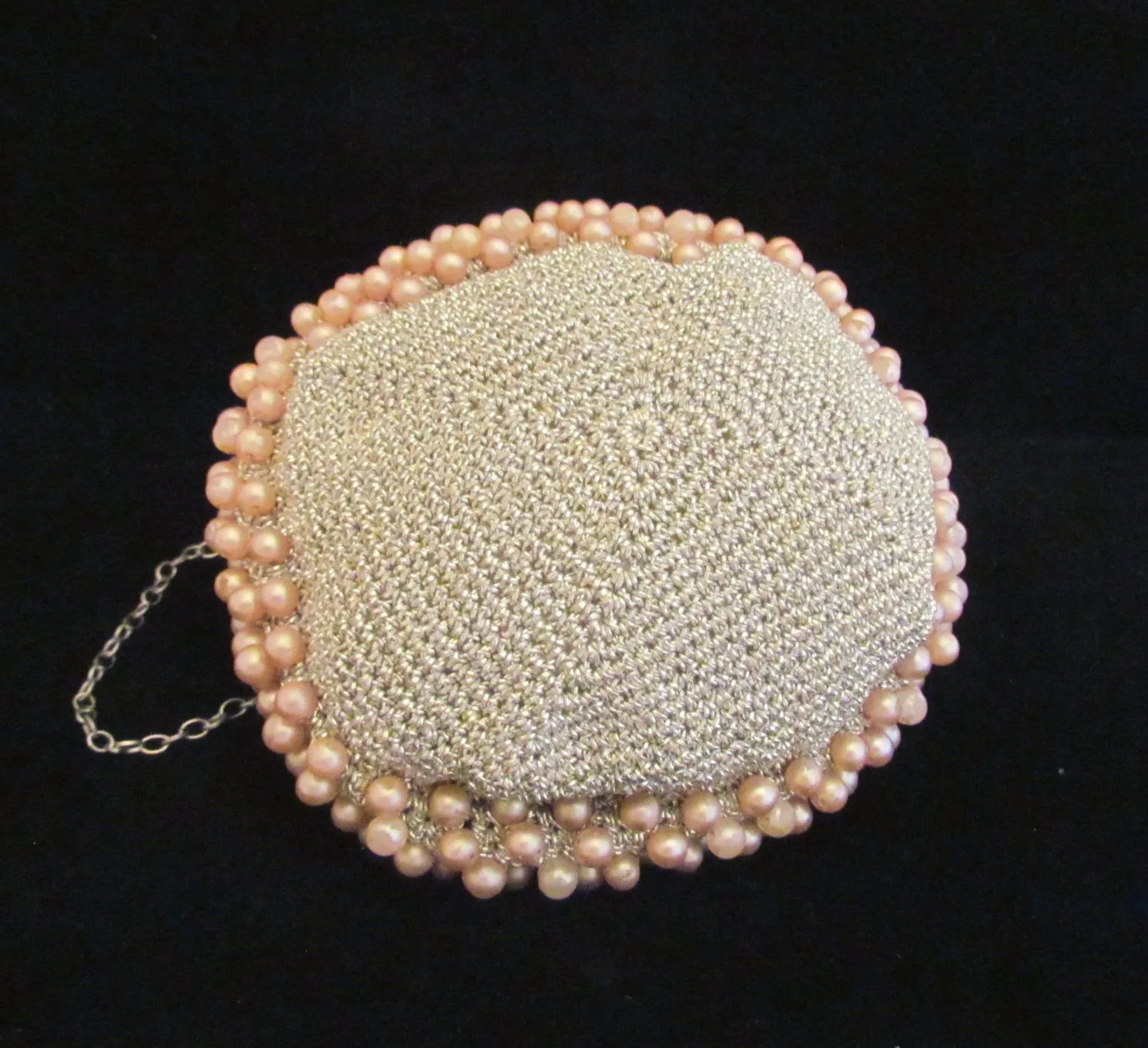 1930s Gate Top Purse Silver Crochet And Faux Pearl Accordion Bag Unique