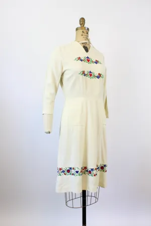 1930s JANE WHITNEY heart embroidered dress medium | new winter