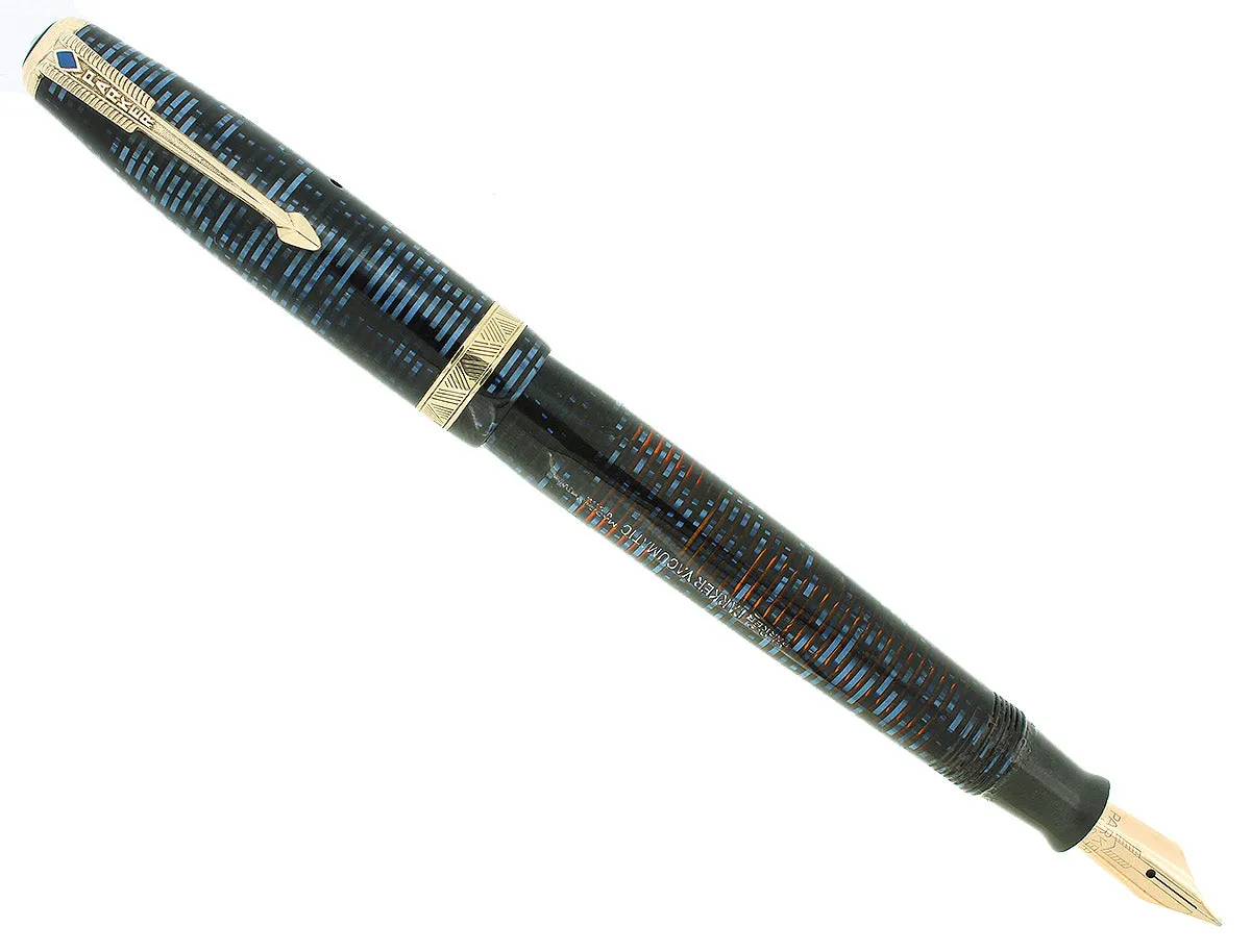 1940 PARKER AZURE PEARL VACUMATIC DOUBLE JEWEL FOUNTAIN PEN MAJOR SIZE RESTORED