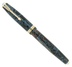 1940 PARKER AZURE PEARL VACUMATIC DOUBLE JEWEL FOUNTAIN PEN MAJOR SIZE RESTORED