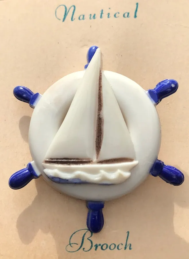 1940s Nautical Brooch...Serene Yacht and Calm Sea