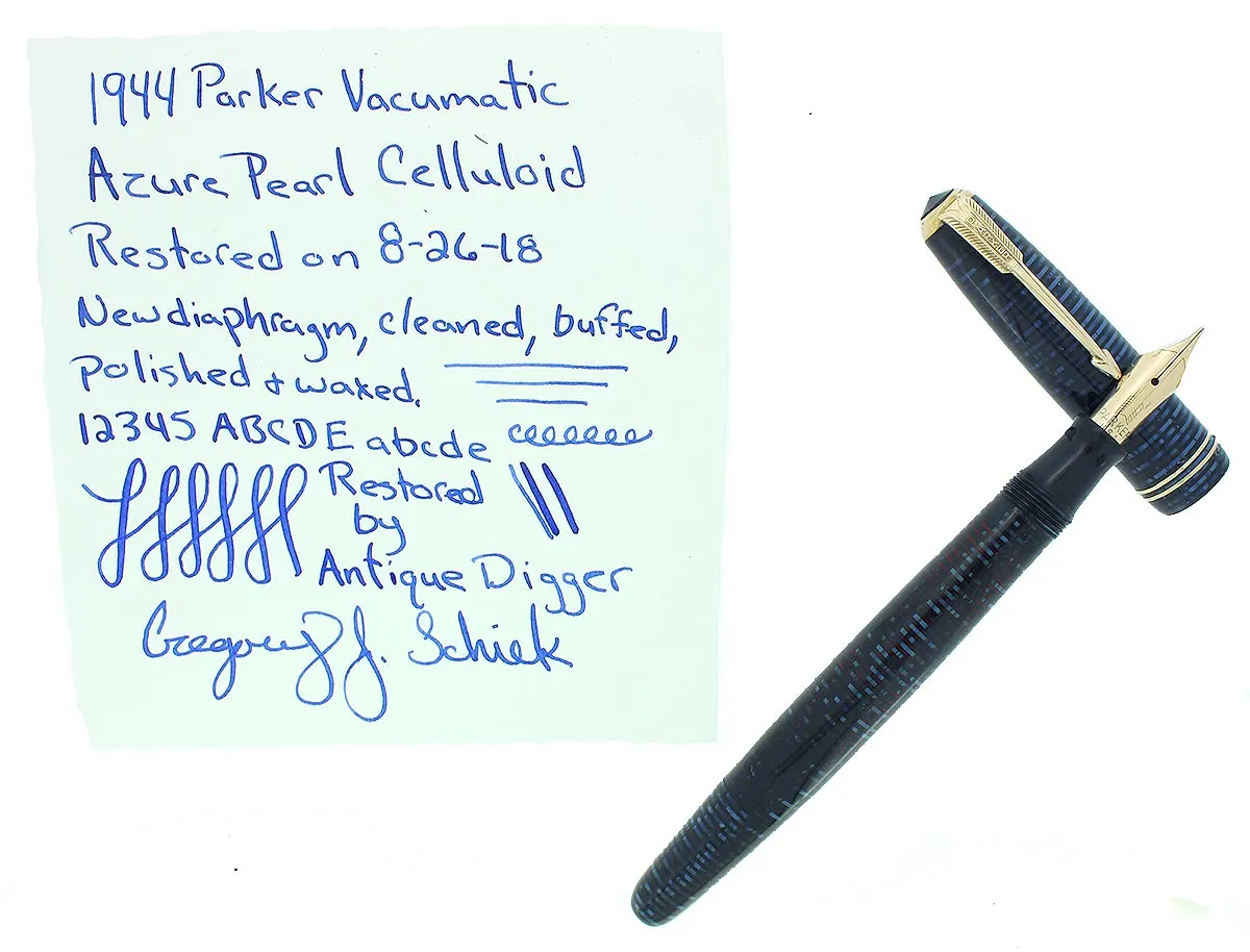 1944 PARKER AZURE PEARL VACUMATIC FOUNTAIN PEN GORGEOUS COLOR RESTORED