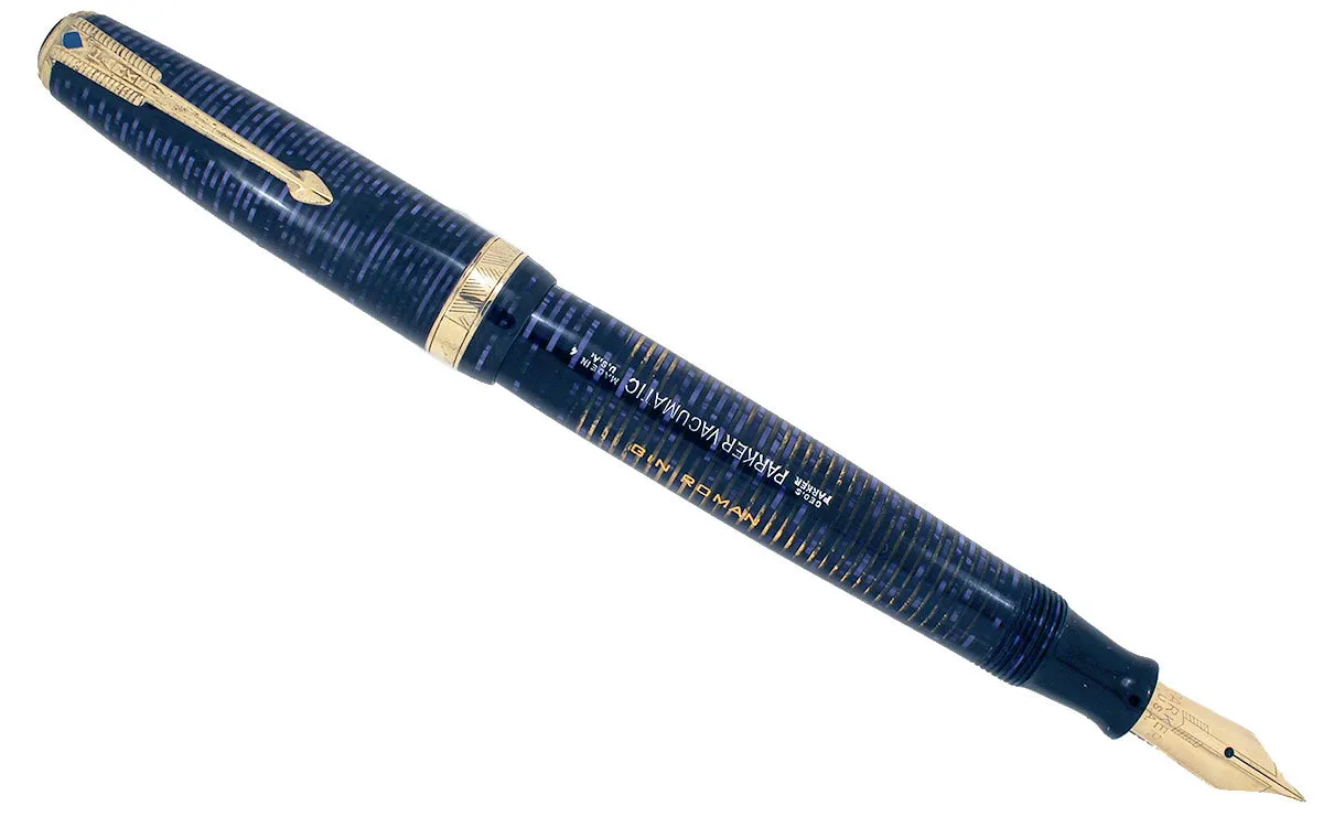 1944 PARKER AZURE PEARL VACUMATIC MAJOR FOUNTAIN PEN NEAR MINT CONDITION AND RESTORED