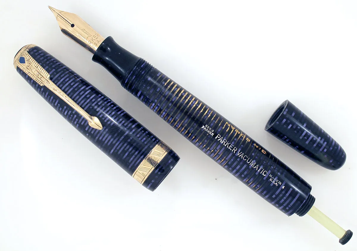 1944 PARKER AZURE PEARL VACUMATIC MAJOR FOUNTAIN PEN NEAR MINT CONDITION AND RESTORED