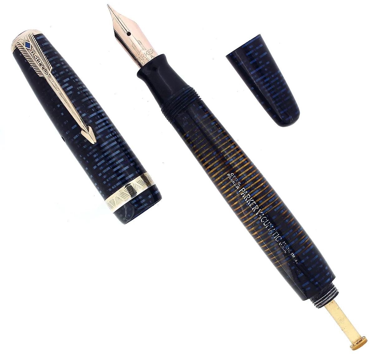 1944 PARKER MAJOR VACUMATIC AZURE BLUE PEARL FOUNTAIN PEN RESTORED