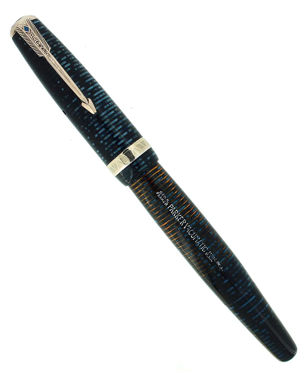 1944 PARKER MAJOR VACUMATIC AZURE BLUE PEARL FOUNTAIN PEN RESTORED