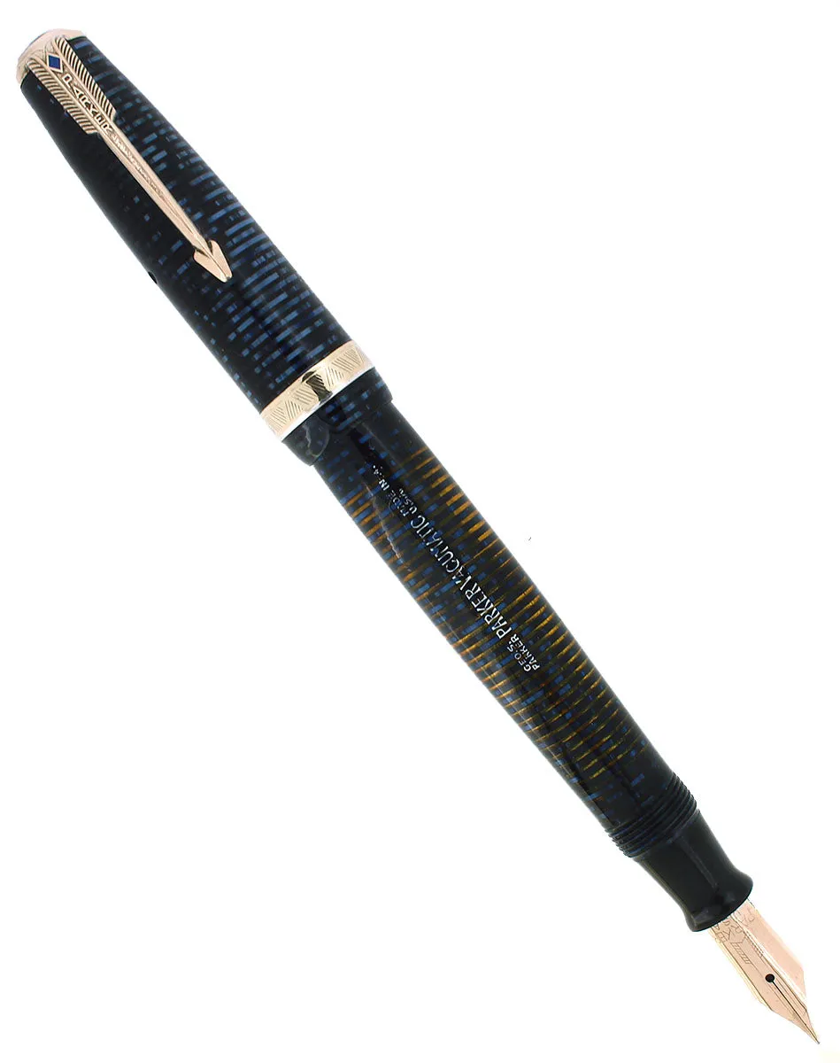 1944 PARKER MAJOR VACUMATIC AZURE BLUE PEARL FOUNTAIN PEN RESTORED