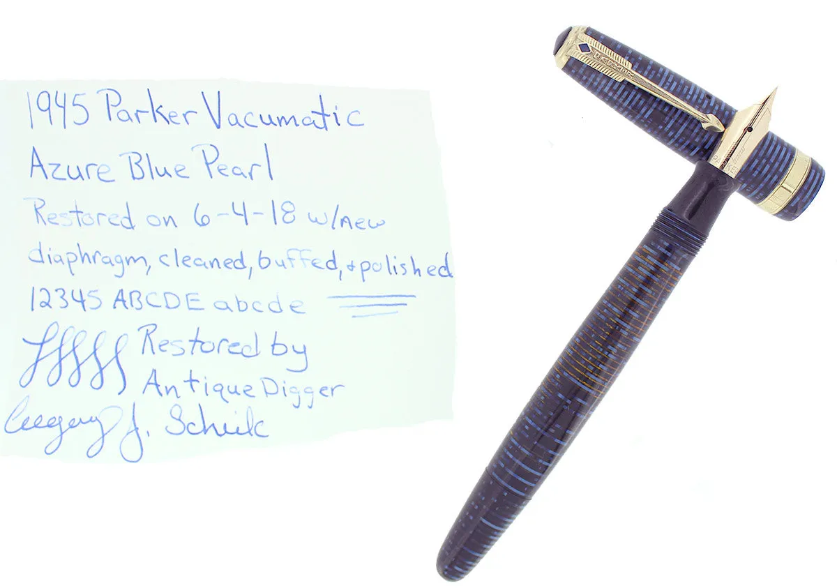 1945 PARKER AZURE PEARL VACUMATIC MAJOR FOUNTAIN PEN RESTORED