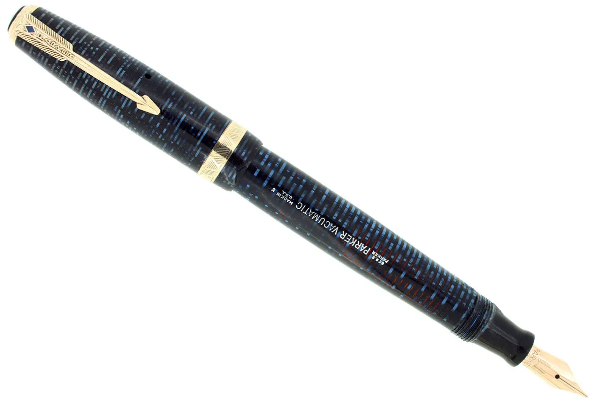 1945 PARKER VACUMATIC AZURE BLUE PEARL MAJOR FOUNTAIN PEN RESTORED