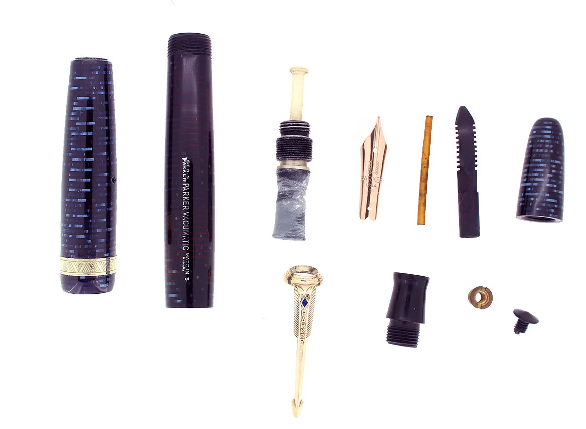 1945 PARKER VACUMATIC AZURE BLUE PEARL MAJOR FOUNTAIN PEN RESTORED