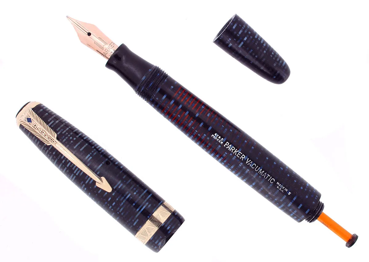 1945 PARKER VACUMATIC AZURE BLUE PEARL MAJOR FOUNTAIN PEN RESTORED