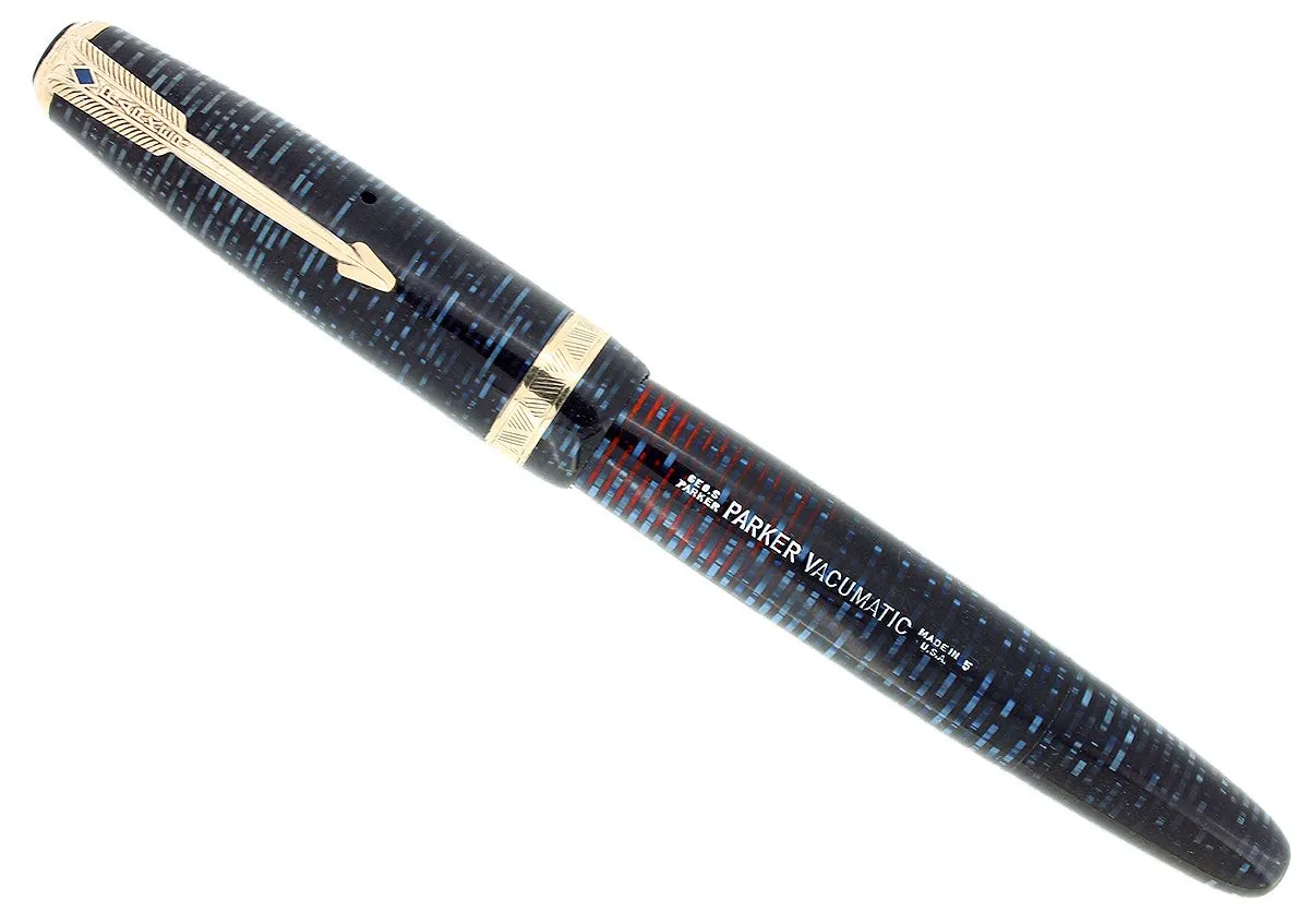 1945 PARKER VACUMATIC MAJOR AZURE BLUE PEARL FOUNTAIN PEN RESTORED VIBRANT COLOR