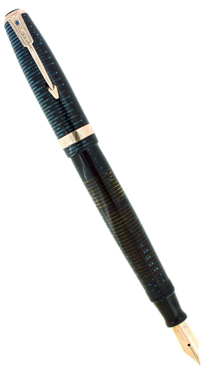 1946 PARKER VACUMATIC AZURE BLUE PEARL MAJOR FOUNTAIN PEN RESTORED