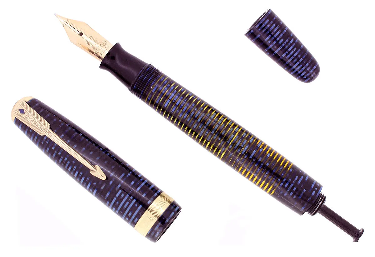 1946 PARKER VACUMATIC MAJOR AZURE BLUE PEARL FOUNTAIN PEN RESTORED NEAR MINT