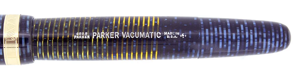 1946 PARKER VACUMATIC MAJOR AZURE BLUE PEARL FOUNTAIN PEN RESTORED NEAR MINT