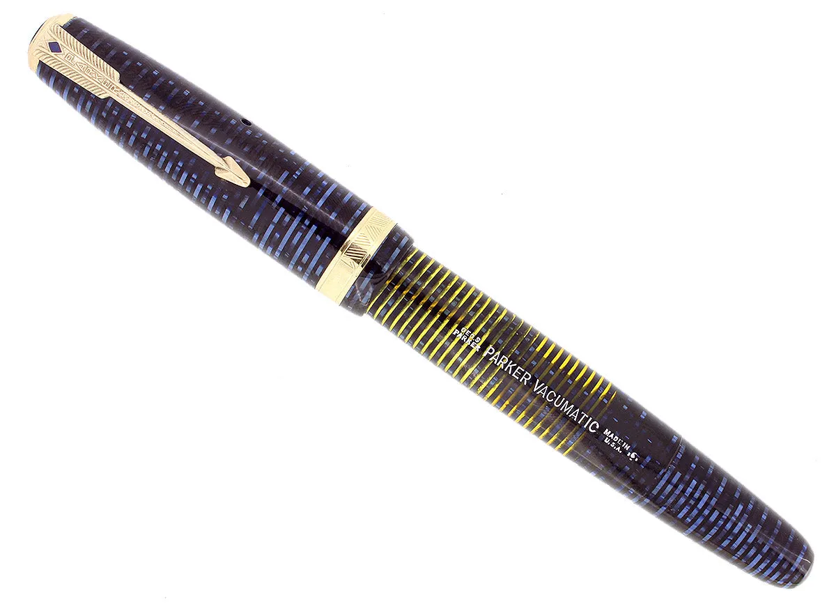 1946 PARKER VACUMATIC MAJOR AZURE BLUE PEARL FOUNTAIN PEN RESTORED NEAR MINT