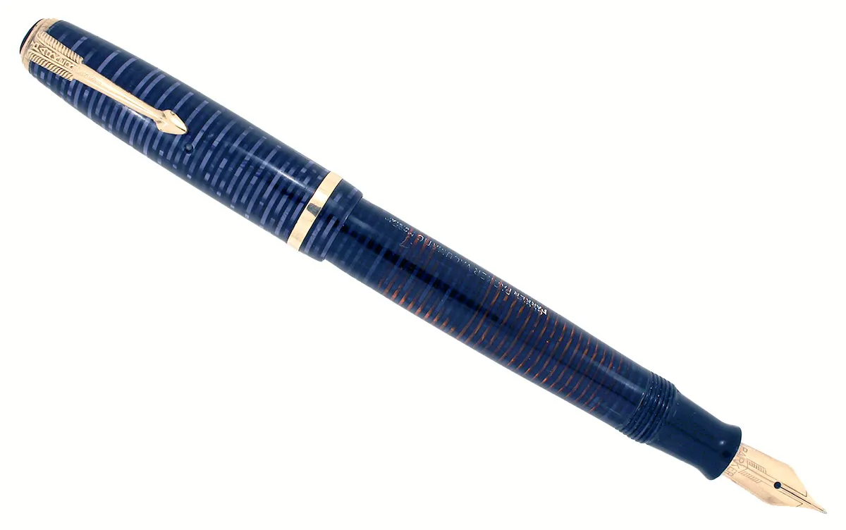 1947 PARKER AZURE BLUE PEARL VACUMATIC DEBUTANTE FOUNTAIN PEN F - BB NIB RESTORED