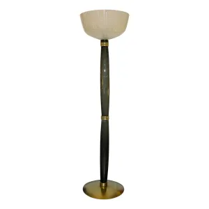 1950s Barovier Toso Olive Grey White Murano Glass Floor Lamp on Round Brass Base