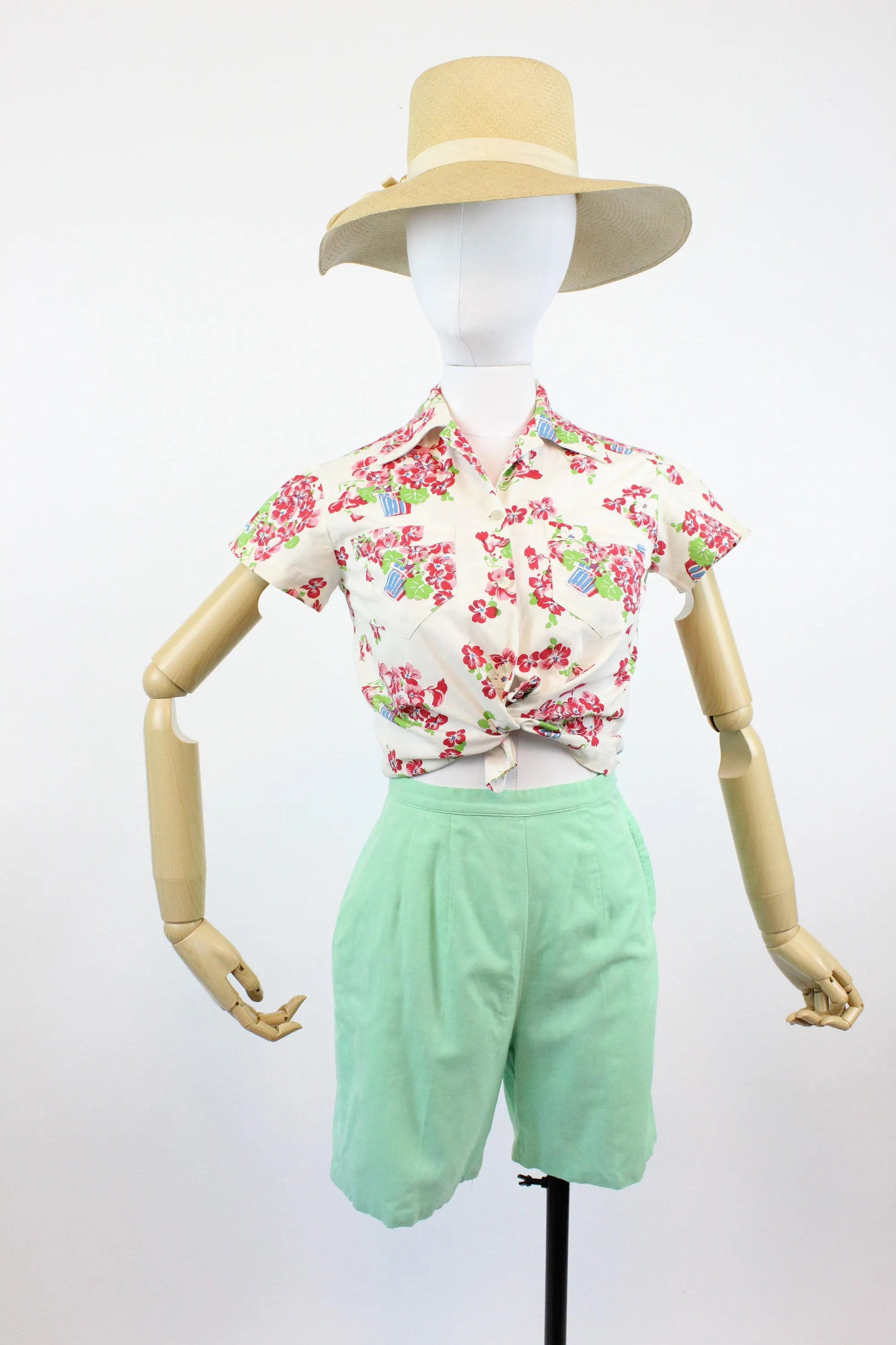 1950s BRADLEY mint cotton shorts xs | new spring summer