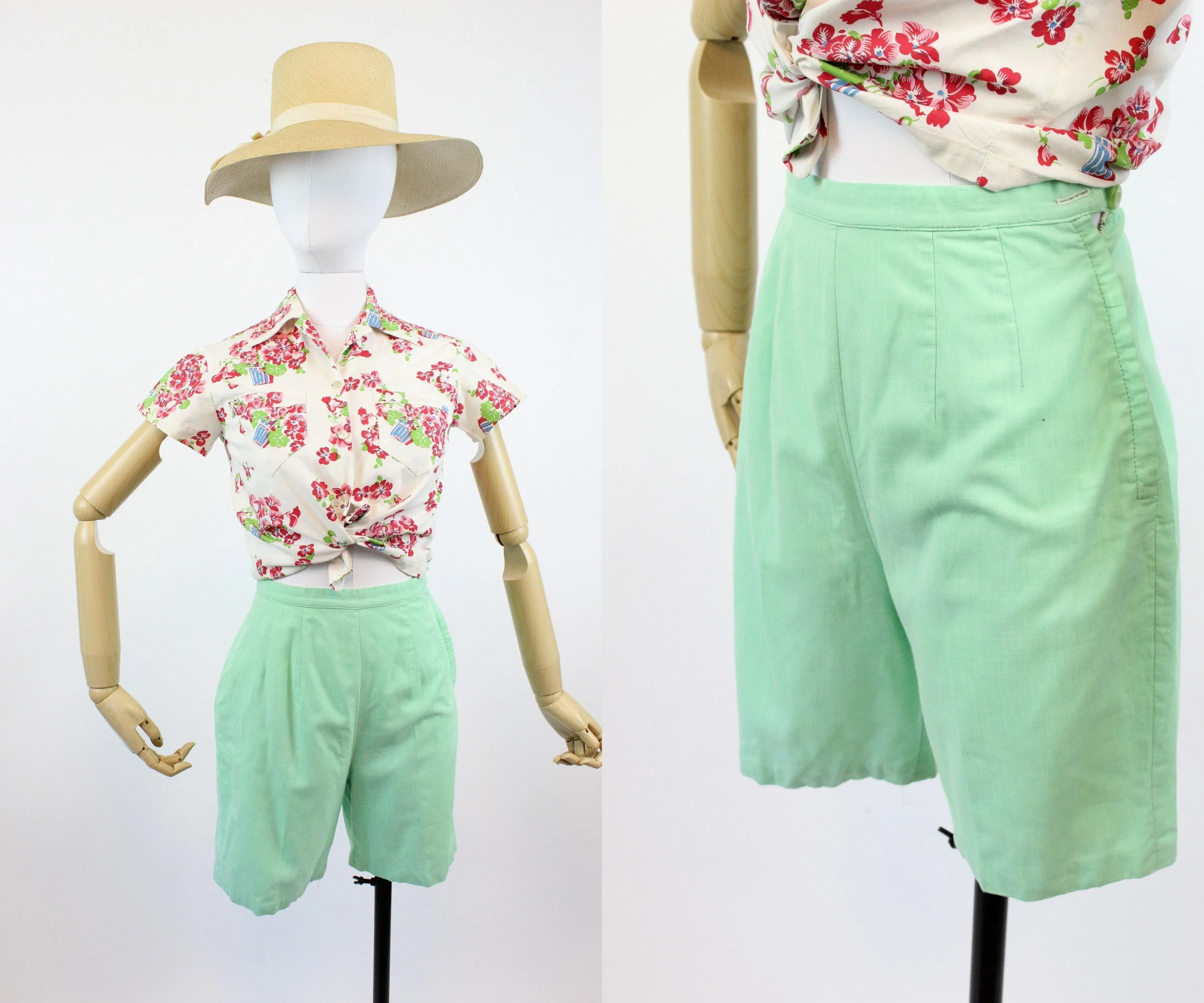 1950s BRADLEY mint cotton shorts xs | new spring summer