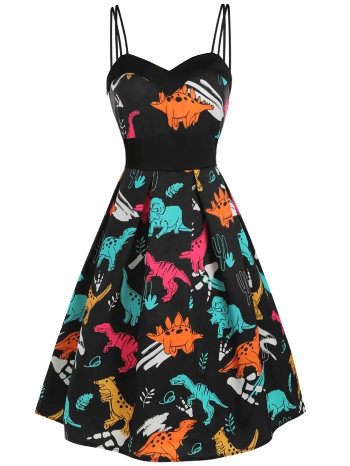 1950s Dinosaurs Strap Swing Dress