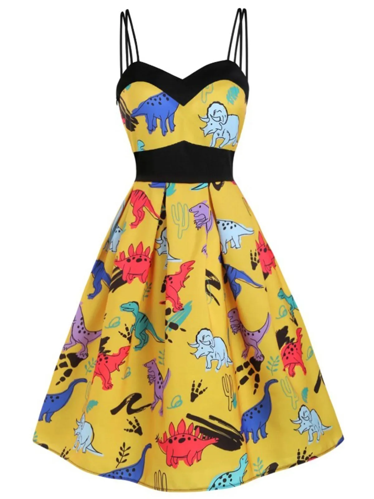 1950s Dinosaurs Strap Swing Dress