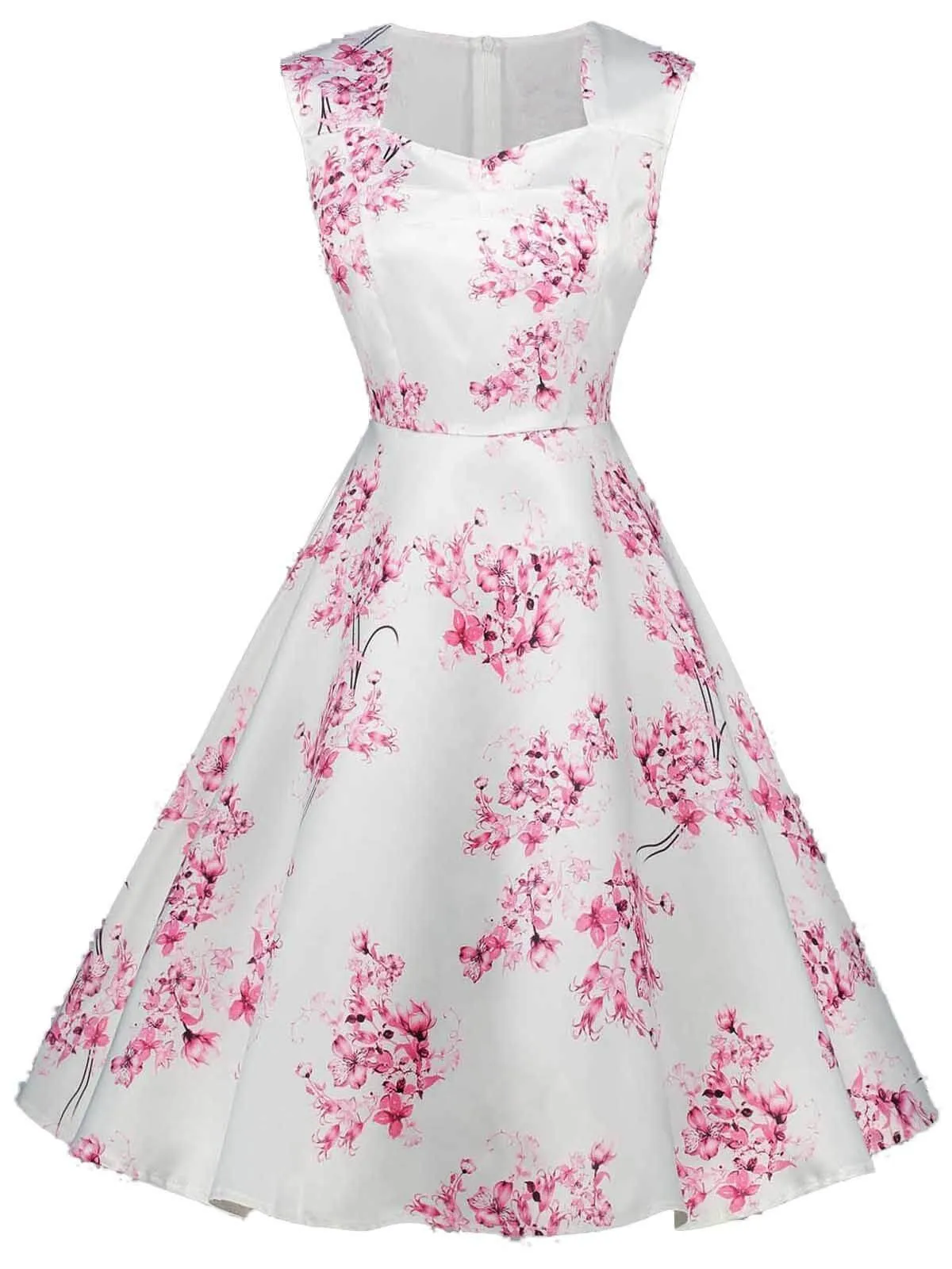 1950s Floral Square Neck Swing Dress