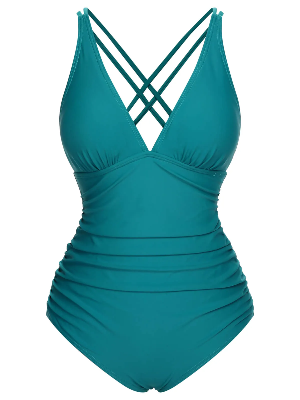 1950s Solid V-Neck One-Piece Swimsuit