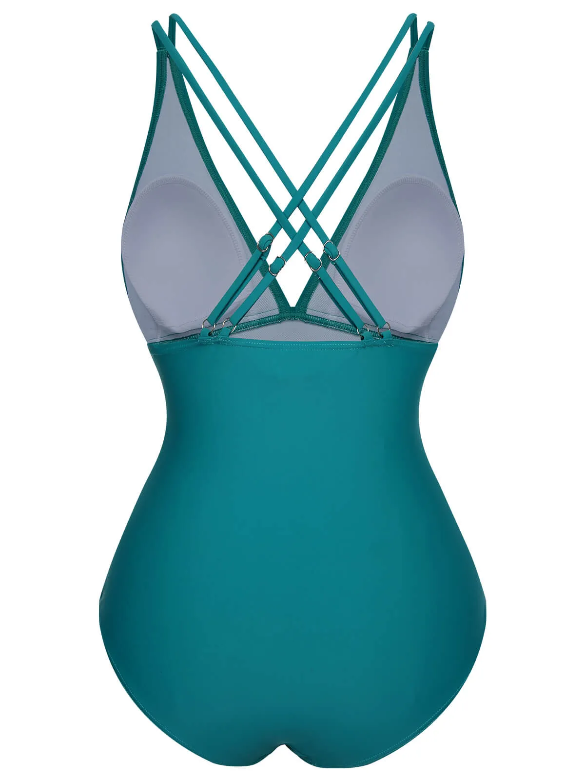 1950s Solid V-Neck One-Piece Swimsuit